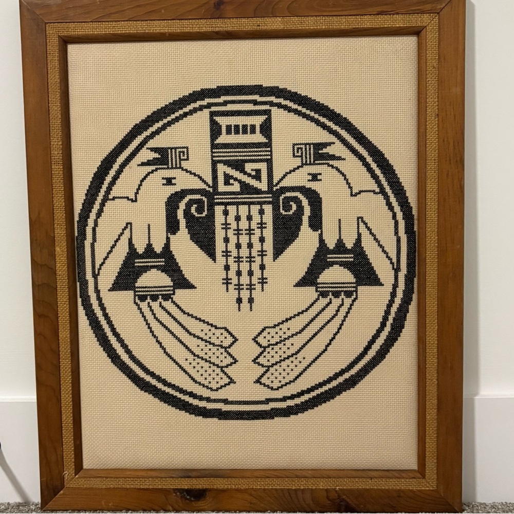 Vintage Framed Needlepoint Native American Textile Art‎